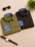 Pack Of 2 Cargo Style Olive & Dark Brown Shirt