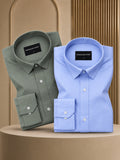 Pack of 2 Olive & Denim Blue Formal Oxford Cotton Shirt For Men