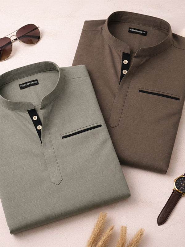 Urban Fit Mehendi Short Linen Kurta For Men