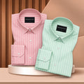 Peach & Mint Green Pinstripe Oxford Pack of 2 Shirts For Men