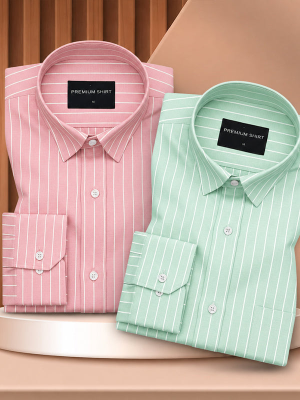 Peach & Mint Green Oxford Pack of 2 Pinstripe Shirts