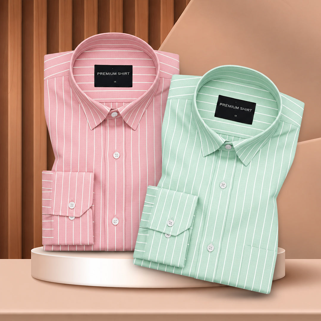 Peach & Mint Green Oxford Pack of 2 Pinstripe Shirts