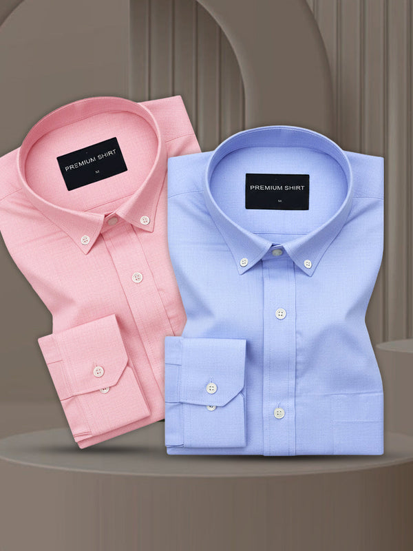 Pack of 2 Oxford Cotton Shirt For Men (Pink & Denim Blue)