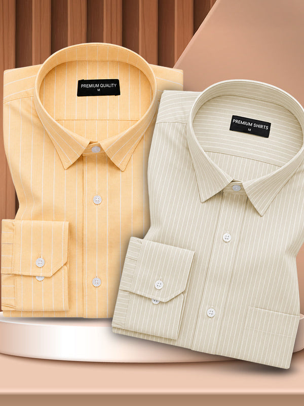 Lemon & Cream Pinstripe Oxford Pack of 2 Shirts For Men