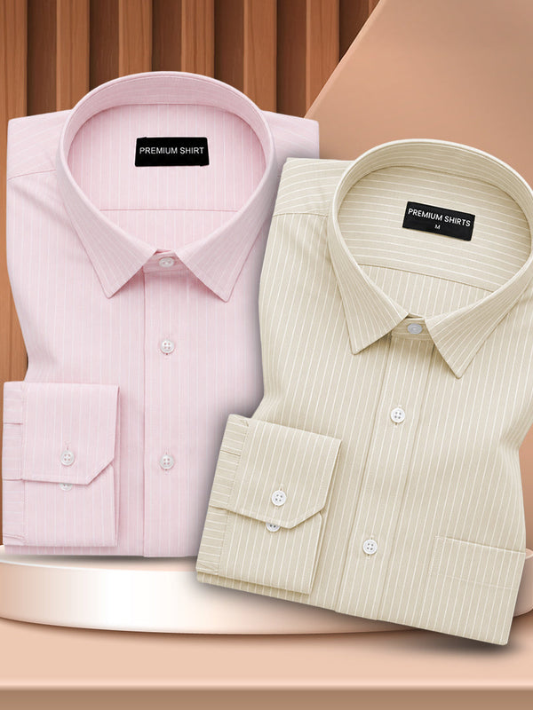 Pink & Cream Pinstripe Oxford Pack of 2 Shirts For Men