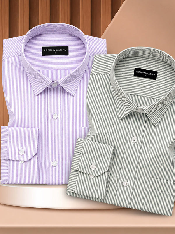 Purple & Dark Green Oxford Pack of 2 Pinstripe Shirts