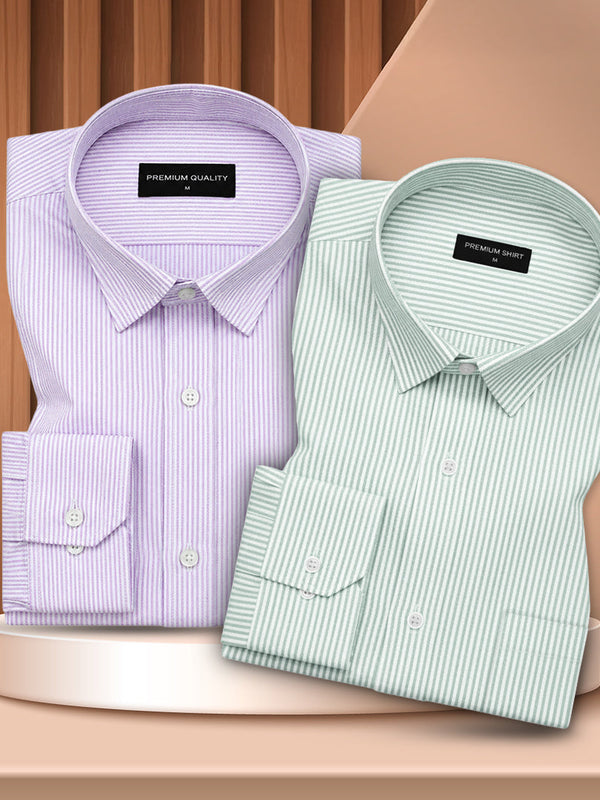 Purple & Light Green Stripe Oxford Pack of 2 Shirts For Men