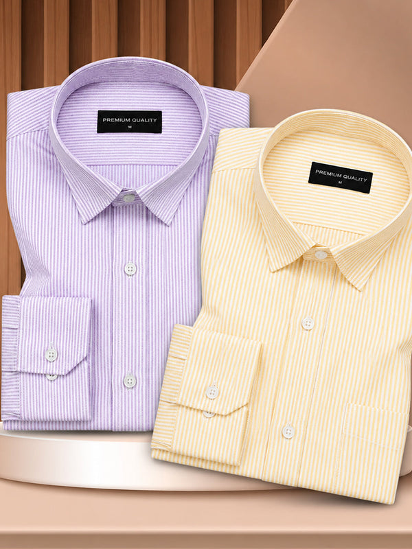 Purple & Lemon Oxford Pack of 2 Pinstripe Shirts