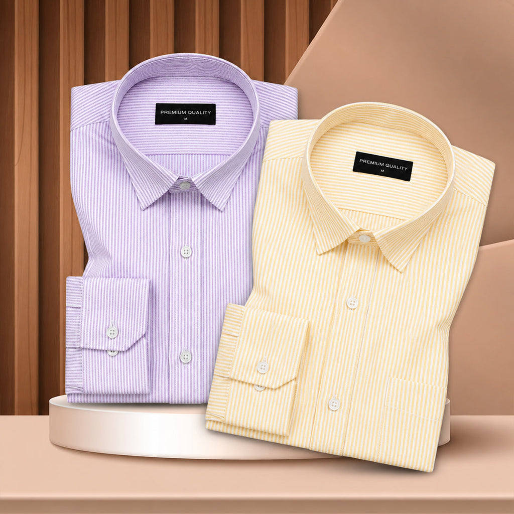 Purple & Lemon Oxford Pack of 2 Pinstripe Shirts