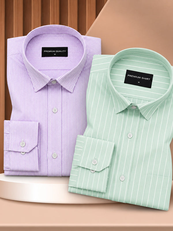 Purple & Mint Green Oxford Pack of 2 Pinstripe Shirts