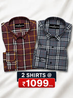 Pack of 2 Tartan Check Cotton Shirt (Red & Denim)