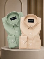 Pack of 2 Sea Green & Cream Formal Oxford Cotton Shirt For Men