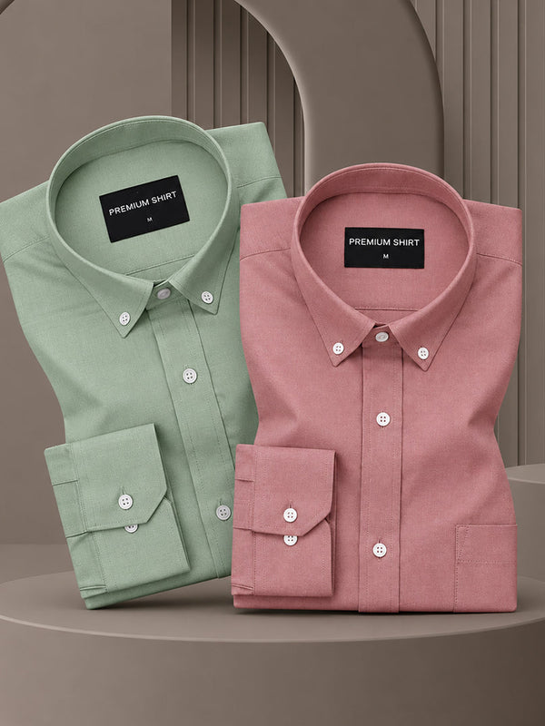Pack of 2 Oxford Cotton Shirt For Men (Sea Green & Maroon)