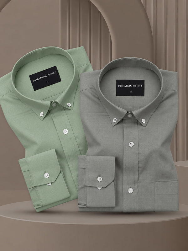 Pack of 2 Oxford Cotton Shirt For Men (Sea Green & Olive)