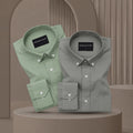 Pack of 2 Oxford Cotton Shirt For Men (Sea Green & Olive)