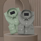 Pack of 2 Oxford Cotton Shirt For Men (Sea Green & Olive)