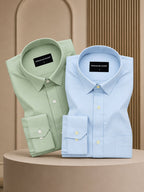 Pack of 2 Sea Green & Sky Blue Formal Oxford Cotton Shirt For Men
