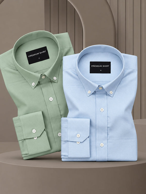 Pack of 2 Oxford Cotton Shirt For Men (Sea Green & Sky Blue)