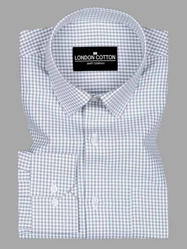 Checkered shirt with 'London Cotton' label on a gray background