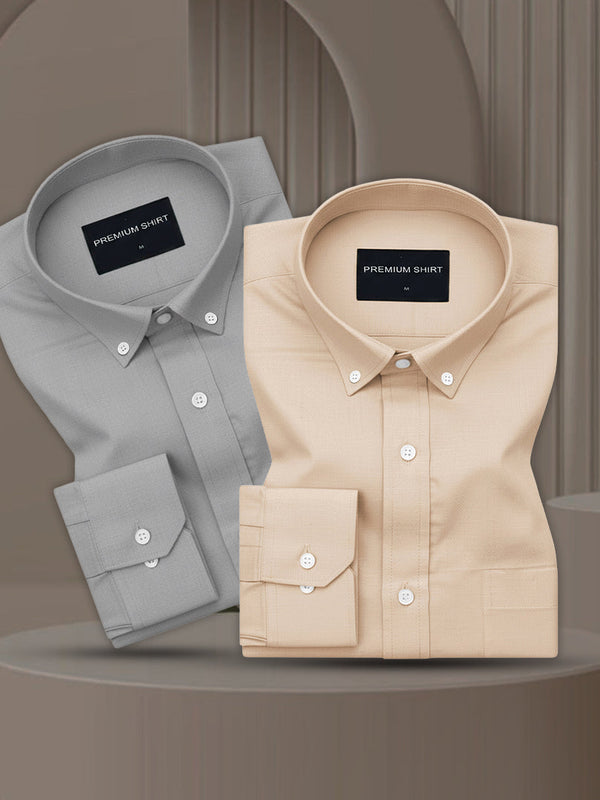 Pack of 2 Oxford Cotton Shirt For Men (Silver & Cream)