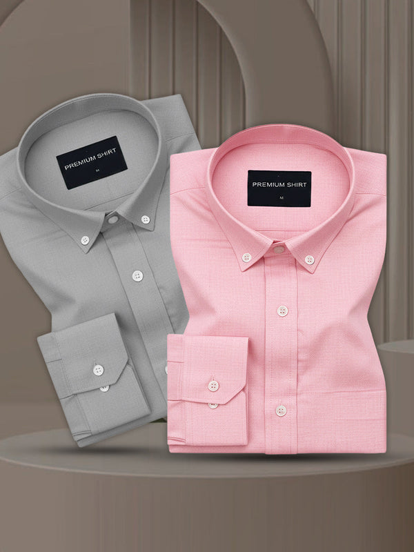Pack of 2 Oxford Cotton Shirt For Men (Silver & Pink)