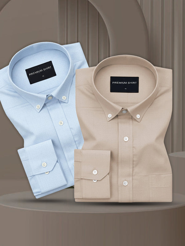 Pack of 2 Oxford Cotton Shirt For Men (Sky Blue & Beige)