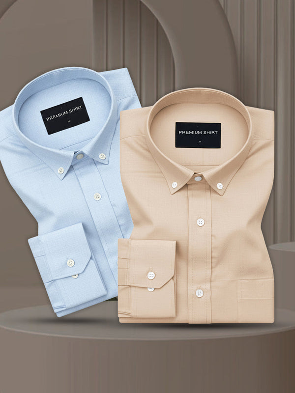 Pack of 2 Oxford Cotton Shirt For Men (Sky Blue & Cream)