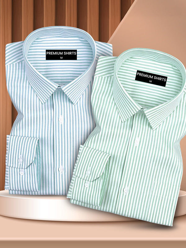 Sky Blue & Pista Stripe Oxford Pack of 2 Shirts For Men