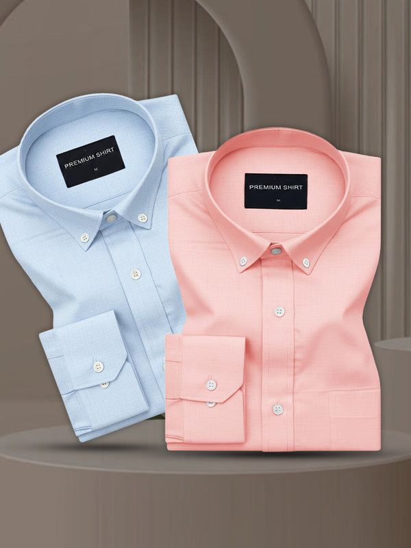 Pack of 2 Oxford Cotton Shirt For Men (Sky Blue & Peach)