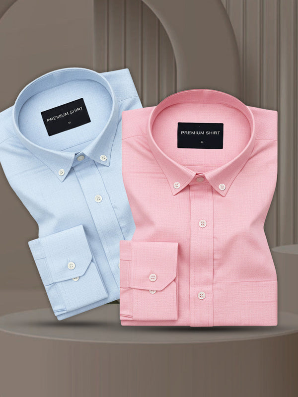 Pack of 2 Oxford Cotton Shirt For Men (Sky Blue & Pink)
