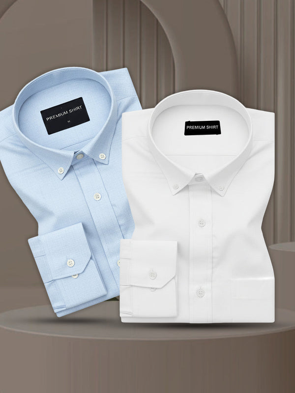 Pack of 2 Oxford Cotton Shirt For Men (Sky Blue & White)