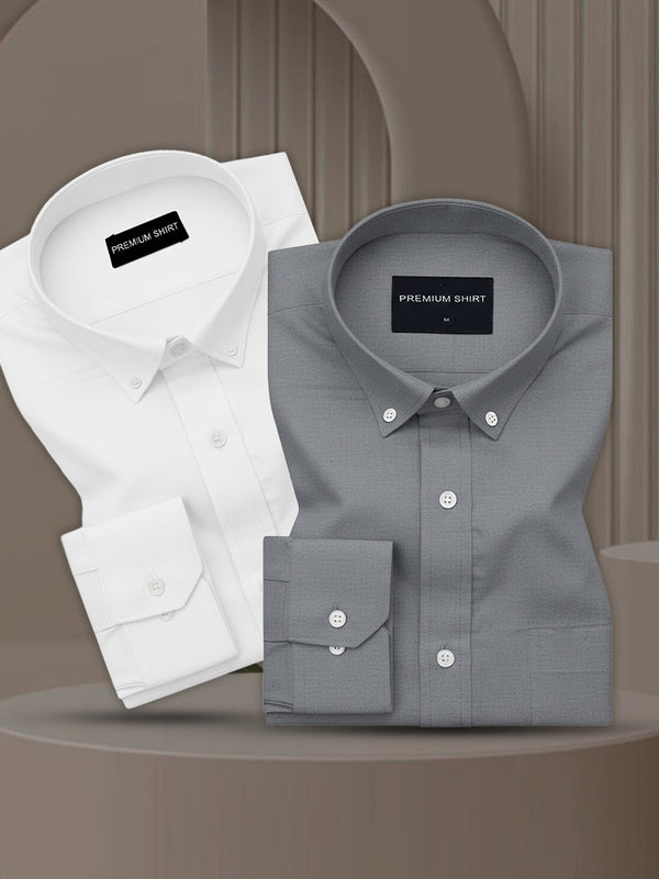 Pack of 2 Oxford Cotton Shirt For Men (White & Dark Grey)