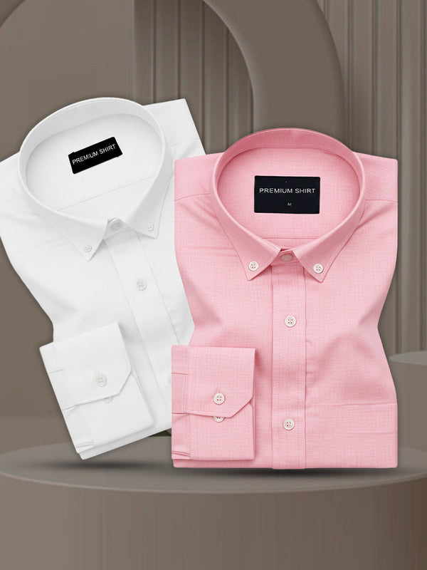 Pack of 2 Oxford Cotton Shirt For Men (White & Pink)