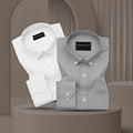 Pack of 2 Oxford Cotton Shirt For Men (White & Silver)
