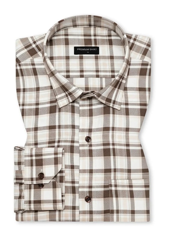 Cream & Brown Classic Check Cotton Blend Shirt for Men