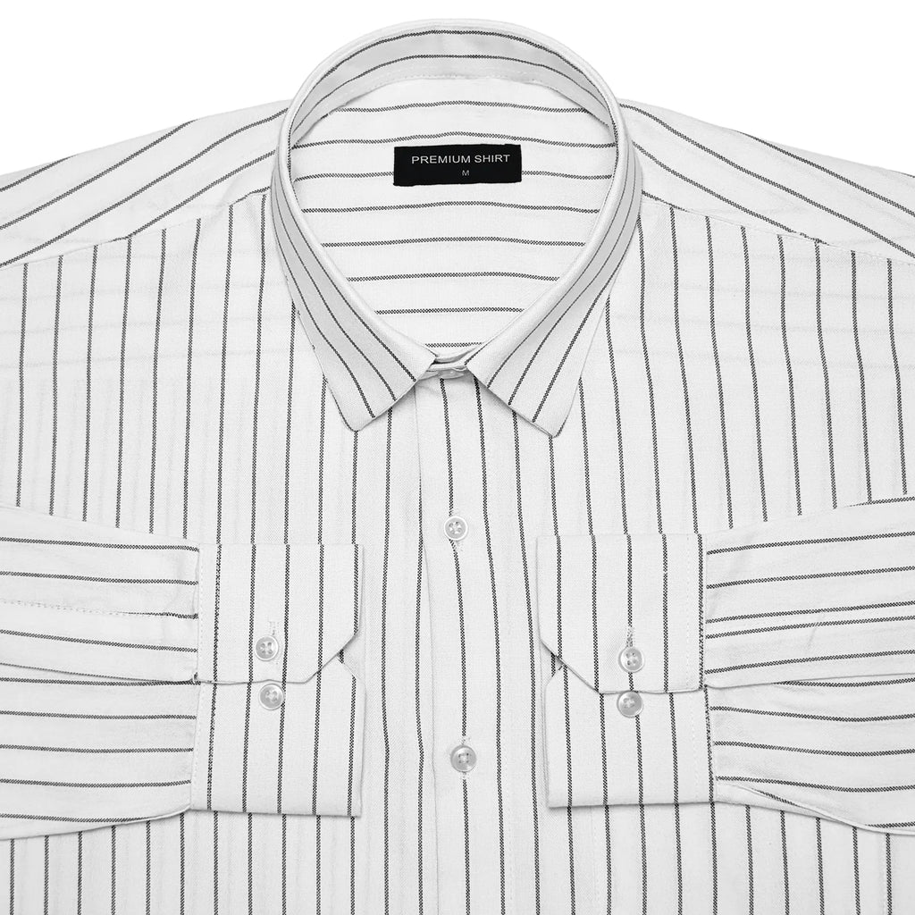 Charcoal Black Pinstripe Oxford Shirt For Men