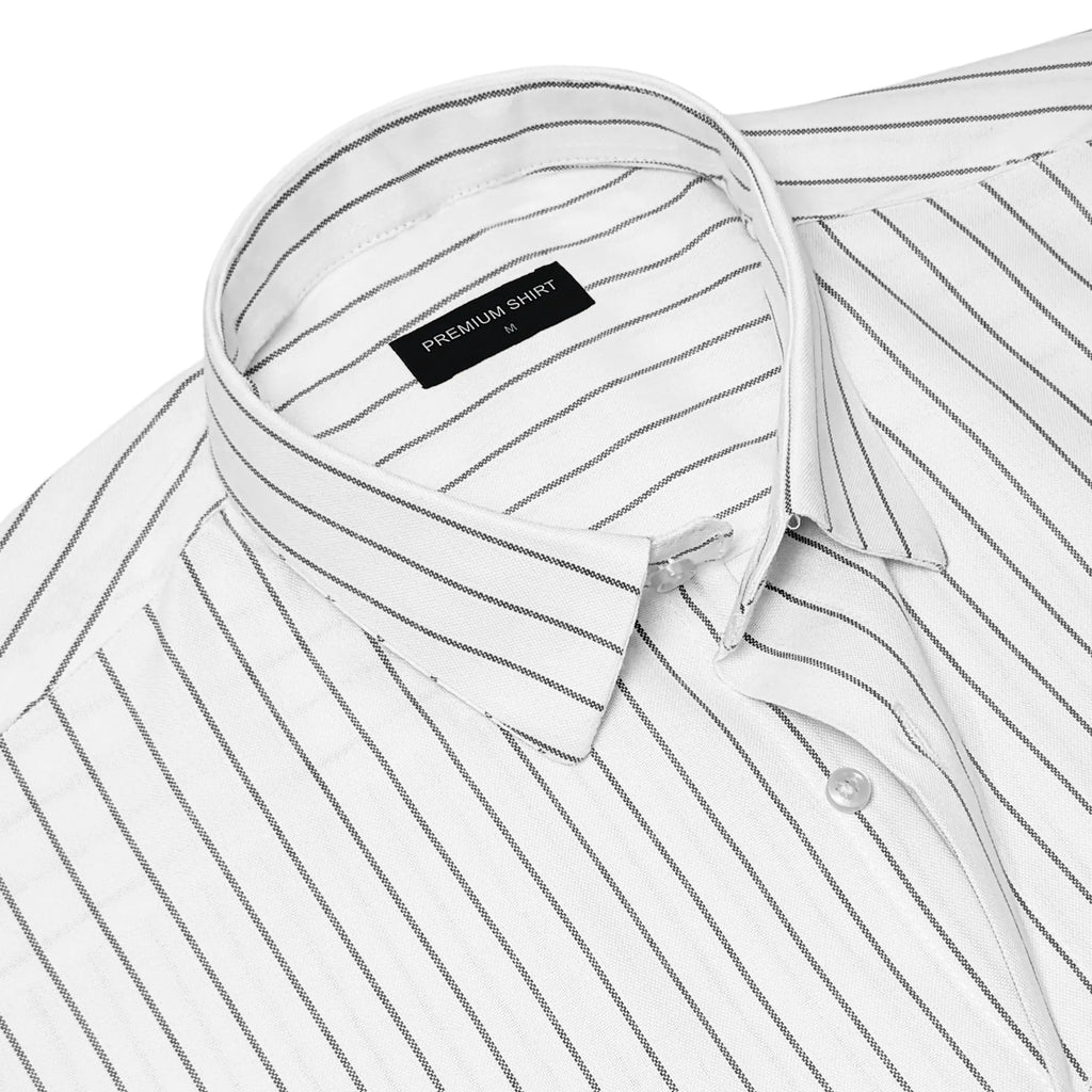 Charcoal Black Pinstripe Oxford Shirt For Men