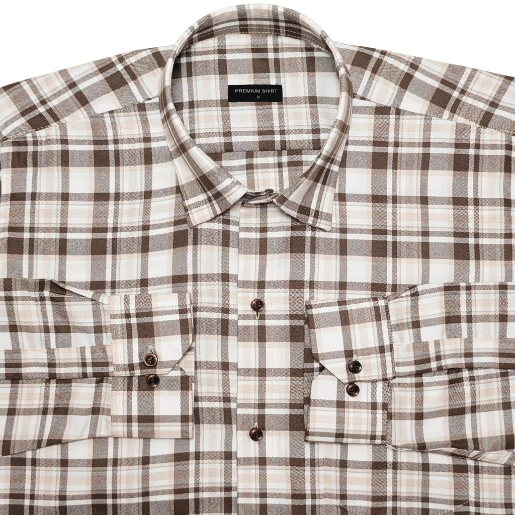 Cream & Brown Classic Check Cotton Blend Shirt for Men