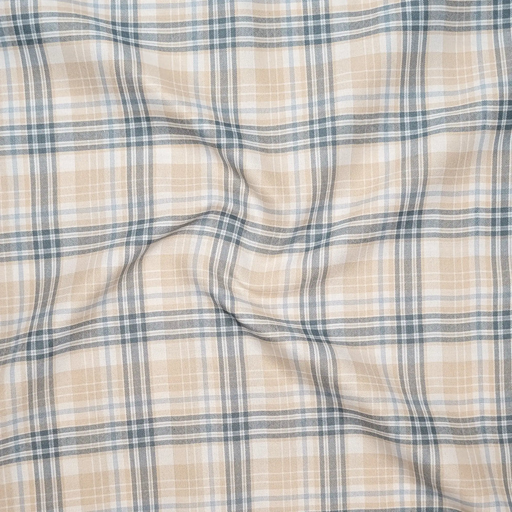 Beige & Teal Classic Check Cotton Blend Shirt for Men