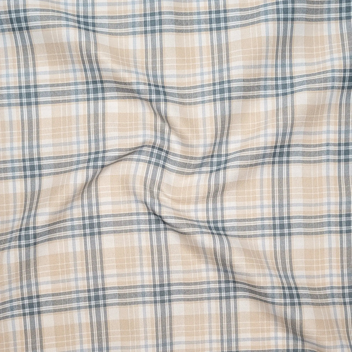 Beige & Teal Classic Check Cotton Blend Shirt for Men