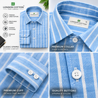 Men's Sky Blue Striped Linen Textured Shirt – Regular Fit