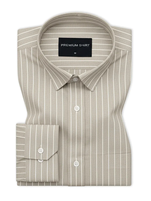 Khaki Pinstripe Oxford Shirt For Men