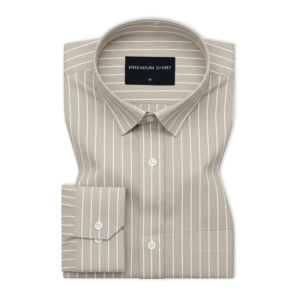 Khaki Pinstripe Oxford Shirt For Men