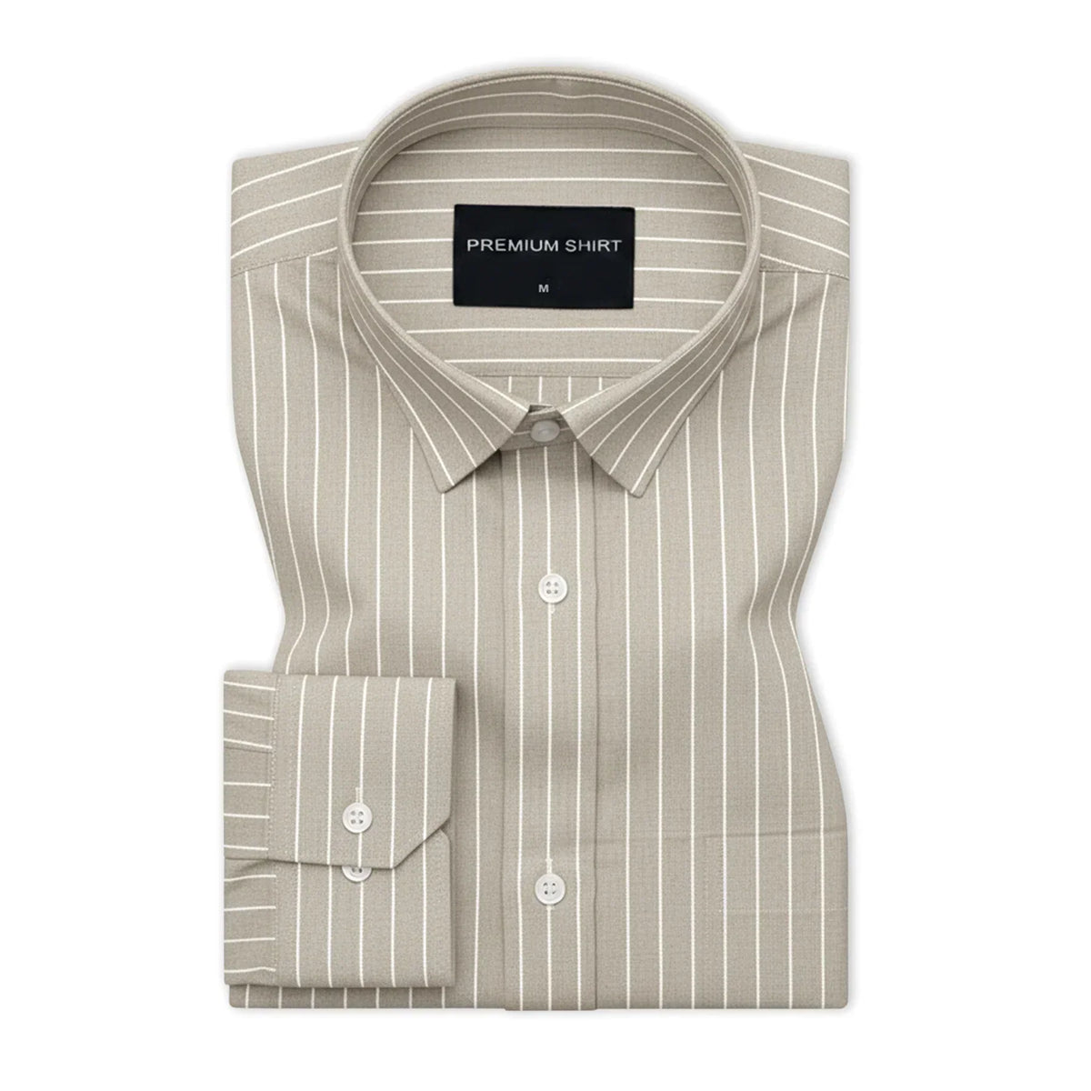 Khaki Pinstripe Oxford Shirt For Men
