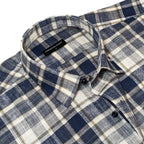 Navy Blue Check Linen Shirt For Men