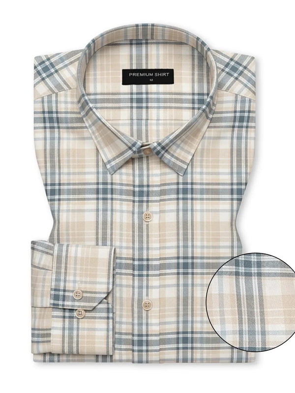 Beige & Teal Classic Check Cotton Blend Shirt for Men