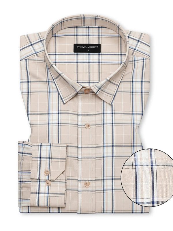 Beige & Blue Classic Check Oxford Shirt for Men