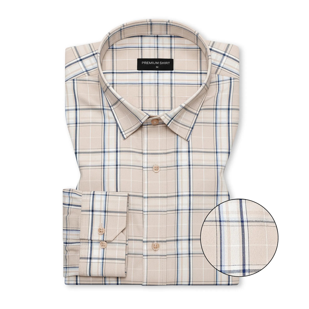 Beige & Blue Classic Check Oxford Shirt for Men