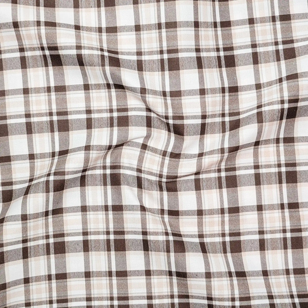 Cream & Brown Classic Check Cotton Blend Shirt for Men