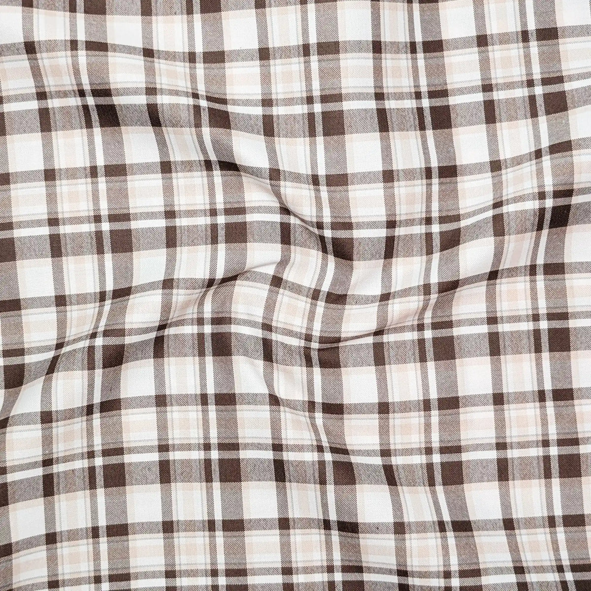 Cream & Brown Classic Check Cotton Blend Shirt for Men